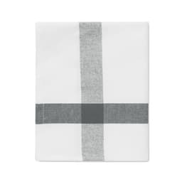 A white tablecloth featuring a grey checkered pattern. The design includes a prominent grey stripe.