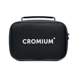 A black rectangular carrying case featuring a prominent logo on the front.