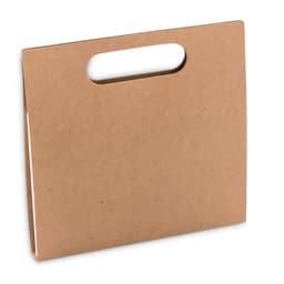 A kraft cardboard folder with a handle, featuring a simple design and a natural finish.