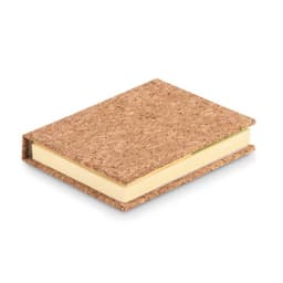 A cork-covered notebook with a plain yellow interior. The notebook has a simple, natural design.