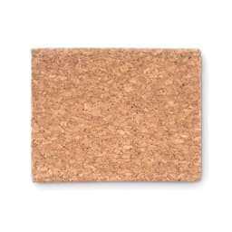 A cork board with a natural, textured surface in shades of light brown. It has no text or visible logos.