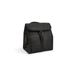 A black insulated cooler bag featuring a roll top closure and a metal G hook. It has a sturdy structure and a simple design.