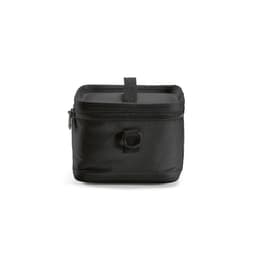 A black cooler bag with thermo-injected zippers, featuring a small handle on top and a circular attachment point.