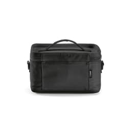 A black cooler bag made from rPET with thermo-injected zippers and a carrying handle, featuring a logo.