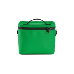A green cooler bag with a black zipper and handle, made from durable materials. It features a simple, rectangular design.