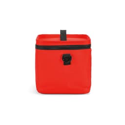 A red insulated cooler bag with a black zipper and a carrying handle. It features a square shape and a sleek design.