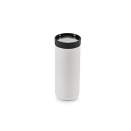 A drink bottle with a white body and black lid, featuring double wall insulation and a 360º push lid design.