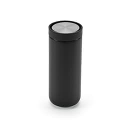 A drink bottle featuring a sleek black design, double wall construction, and a 360º push lid. It includes a logo.
