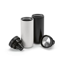 A drink bottle set featuring a white and a black double wall design with a 360º push lid. Includes a removable lid.