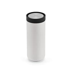 A drink bottle featuring a double wall design, 400ml capacity, and black push lid, in a white finish with a logo.