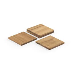 A set of four acacia wood coasters in a natural finish, featuring a smooth surface and a simple square design.