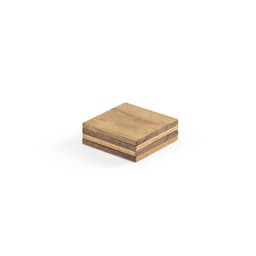 A set of four acacia wood coasters with a natural finish, stacked neatly.