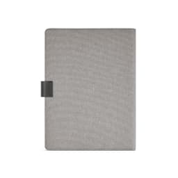 A grey A4 folder featuring a textured exterior and a black closure. It includes a 64-sheet FSC® notepad and has a logo.