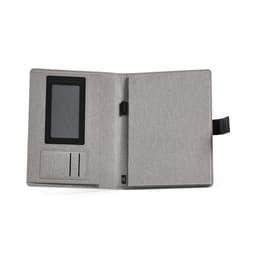 A grey A4 folder with a rPU closure, containing a 64-sheet FSC® notepad and pockets for cards.