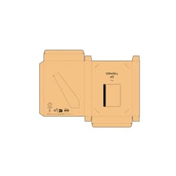 A tan A5 folder with a zipper closure, featuring a notepad and a branding logo.