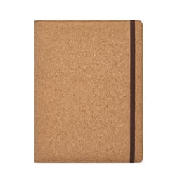 A cork A4 folder with a brown elastic closure, featuring a 64-page FSC® sheet notepad inside.