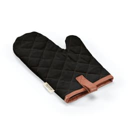 A black kitchen glove with a quilted pattern and brown PU details, featuring a logo tag.
