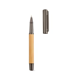 Aeschylus pen featuring a bamboo barrel and a dark grey cap with silver detailing.