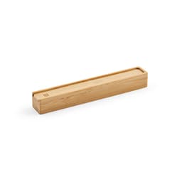 A bamboo pen case with a sleek design, featuring a removable lid and a natural finish.