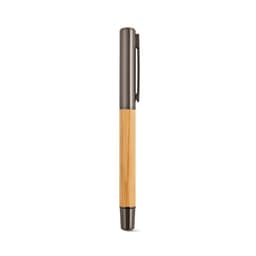 A bamboo pen with a sleek grey metal tip and clip, featuring blue Dokumental® ink. Includes a logo on the barrel.