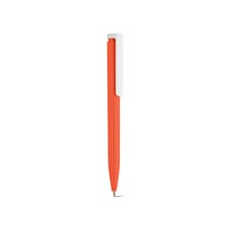 An orange pen with a white clip, featuring a sleek and modern design.