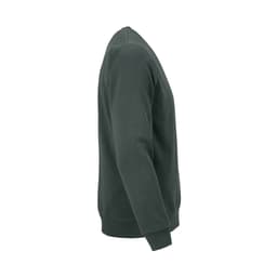 A green unisex crew neck sweatshirt made from organic cotton and rPET, with a fitted silhouette.