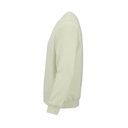 A unisex crew neck sweatshirt in a light green shade, made from organic cotton and rPET with a logo.