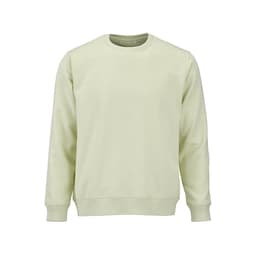 A light green unisex crew neck sweatshirt made from organic cotton and rPET, featuring a logo.