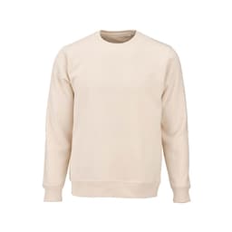 A unisex crew neck sweatshirt in a soft beige colour, made from organic cotton and rPET with a logo.