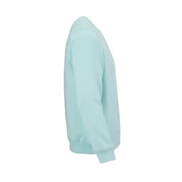 A light mint green unisex crew neck sweatshirt made from organic cotton and rPET. Features a logo.