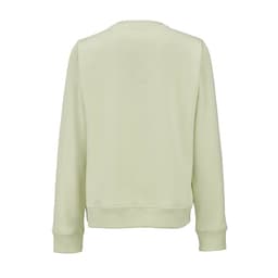 A light green women's crew neck sweatshirt crafted from organic cotton and rPET, featuring a solid back design.