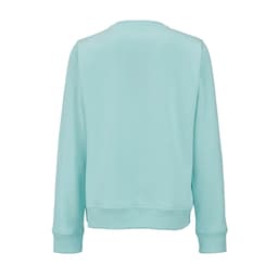 A mint green women's crew neck sweatshirt made from organic cotton and rPET, featuring a simple design and logo.