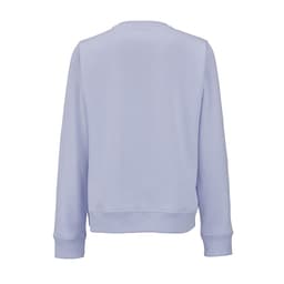 A lilac women's crew neck sweatshirt made from organic cotton and rPET, featuring long sleeves and a logo.