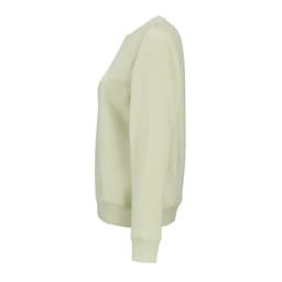 A crew neck sweatshirt in a soft green colour, made from organic cotton and rPET. Features a logo.
