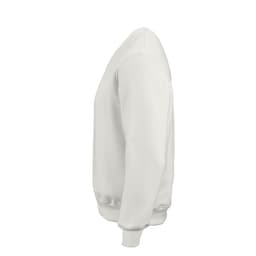A white Nazaré crew neck sweatshirt made from organic cotton, rCotton, and rPET, featuring a logo.