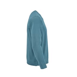 A blue Capri French terry crew neck sweatshirt made from 100% organic cotton, featuring long sleeves and a logo.