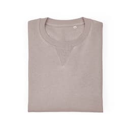 A folded crew neck sweatshirt in a soft beige colour, made from 100% organic cotton. Features a plain design and branding.