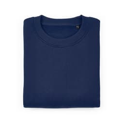 A navy oversized sweatshirt made from organic cotton, rCotton, and rPET, with a simple folded design.