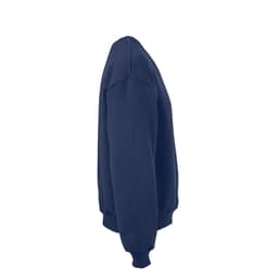 A navy oversized sweatshirt made from organic cotton, rCotton, and rPET. The garment has a simple design with no visible branding.