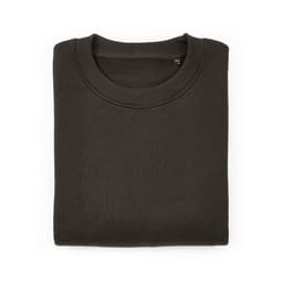 A folded oversized sweatshirt in black made from organic cotton, rCotton, and rPET, featuring a simple design and crew neck.