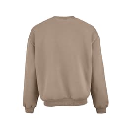 An oversized sweatshirt in beige, featuring a relaxed fit and a ribbed hem, with a logo. Made from organic cotton.