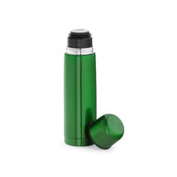 A drink bottle in a shiny green finish, featuring a removable cap and a silver accent at the top.
