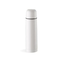 A drink bottle in white with a cap, featuring a sleek design and a logo. Holds 500ml and includes one cup.