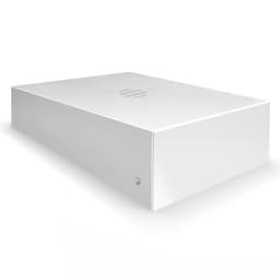 A white rectangular product with a smooth surface and a small branding logo on one side.