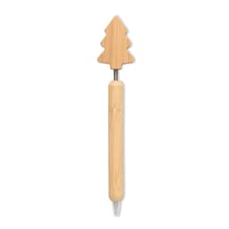 A bamboo pen with a tree-shaped topper and a transparent barrel, showcasing natural wood tones.