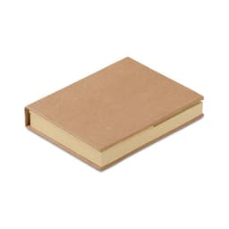 A notepad with a brown kraft cover and cream-coloured pages, featuring a simple, minimalist design.