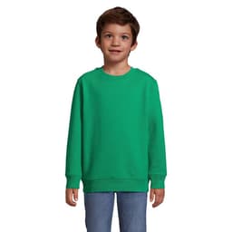 A green sweatshirt designed for kids, featuring a classic crew neckline and long sleeves.
