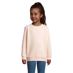 A sweatshirt for kids in soft pink, featuring a simple design with a crew neck and long sleeves.