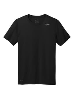 A black Nike Team rLegend Tee with short sleeves and a branding logo.