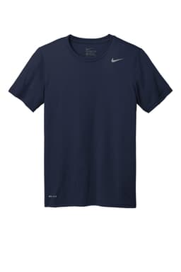 A navy Nike Team rLegend Tee featuring a logo and short sleeves. Made from a breathable fabric.